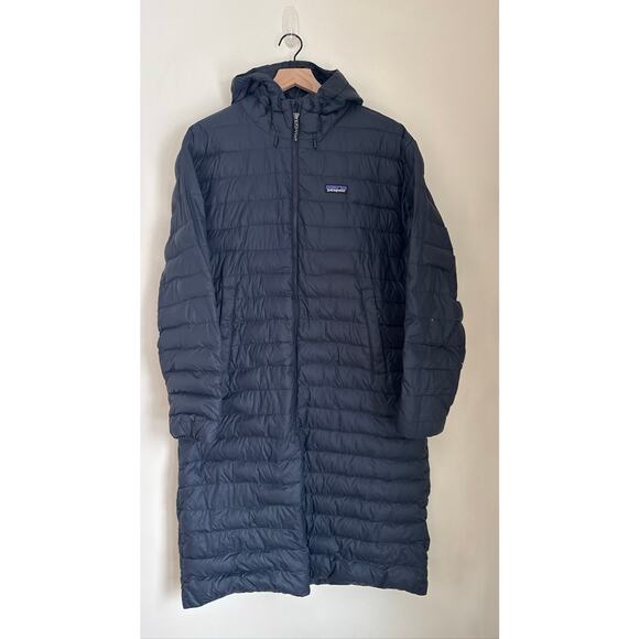 Patagonia Women's Recycled Down Sweater Parka Coat in Blue, Size Large - Picture 2 of 9